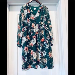 A-Line Floral Dress with Sleeves